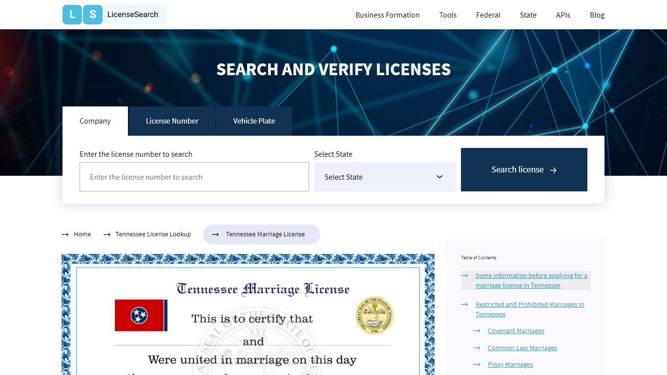 Tennessee Marriage License | License Search